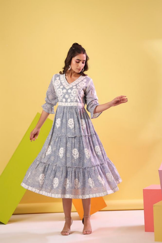 Grey Lucknowi Inspired Dress