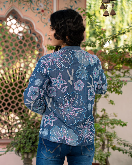 Blue Jacket With Full Embroidery